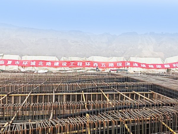 疫情防控不松勁，項(xiàng)目建設(shè)不減速-----    臨夏市環(huán)城北路建設(shè)工程六區(qū)環(huán)西五路現(xiàn)澆連續(xù)箱梁順利澆筑